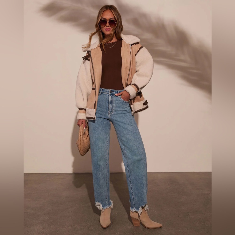 Vici Tan and Cream Shearling Jacket - Picture 2 of 7